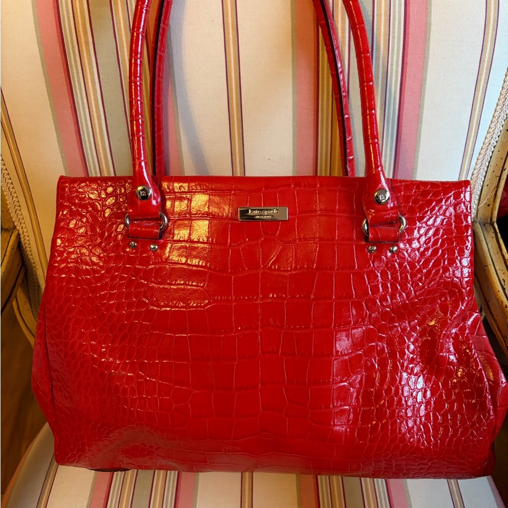 Kate Spade Bright Red Crocodile Embossed Satchel